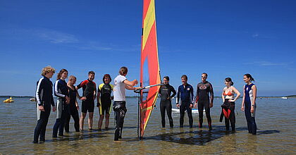 Klassenfahrten mit hoefer sport und reisen an der Ostsee in pepelow in deutschland. Surfgruppe
